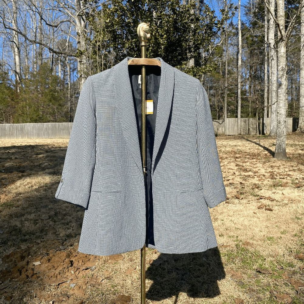NWT Anne Klein Grey Houndstooth Open Front Blazer Jacket